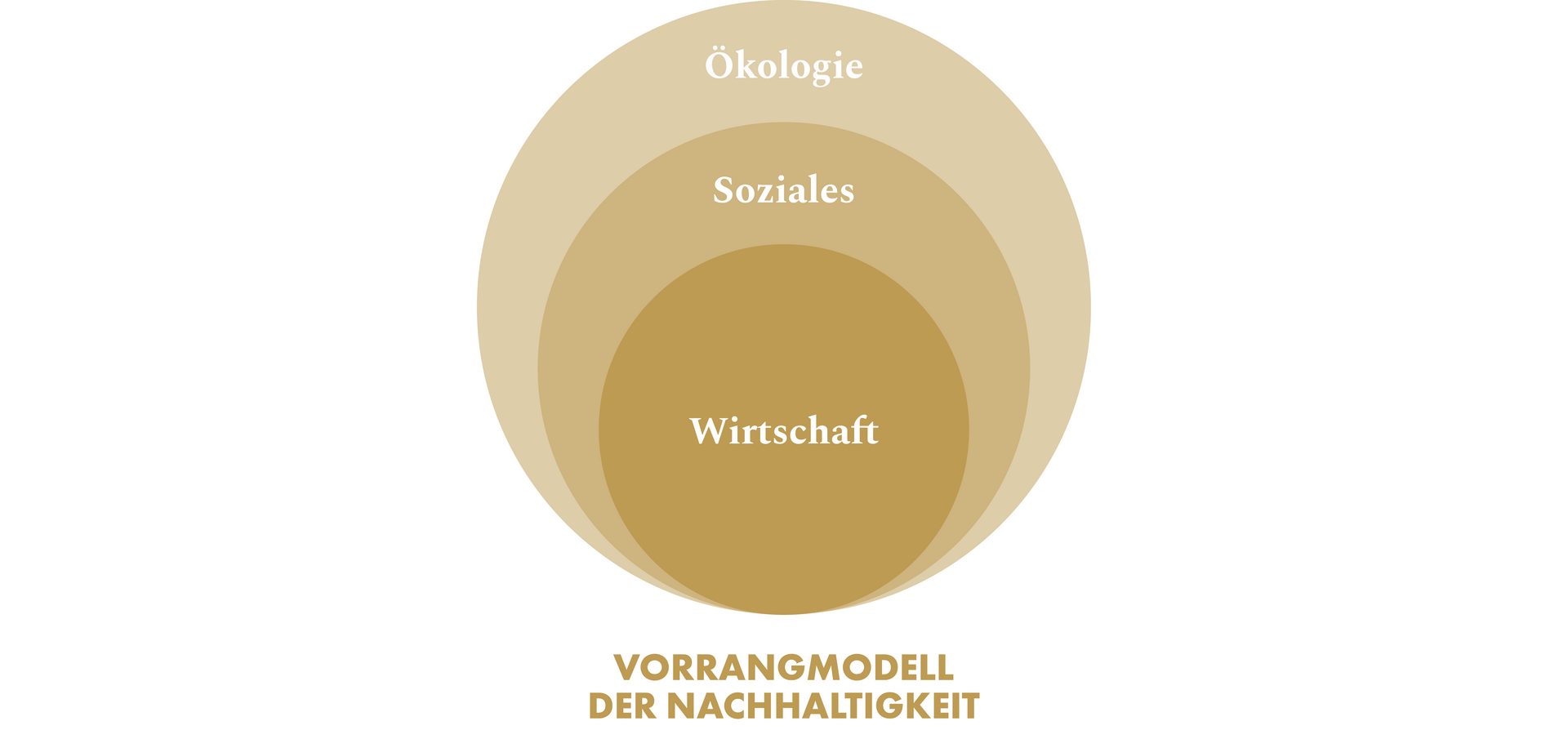 Model mit Kreis in drei verschiedenen Schattierungen, die Worte Ökologie, Soziales und Wirtschaft sind in jeweilig einer Schattierung