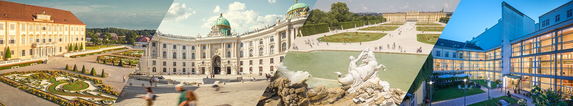 Signature of the Schönbrunn Group with pictures of the Schönbrunn, Hof Palace, Sisi Museum and Vienna Furniture Museum sites